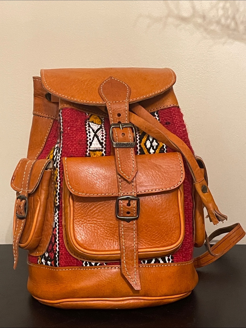 Handcrafted Moroccan Leather and Kilim small Backpack Sz - 11x8x5”